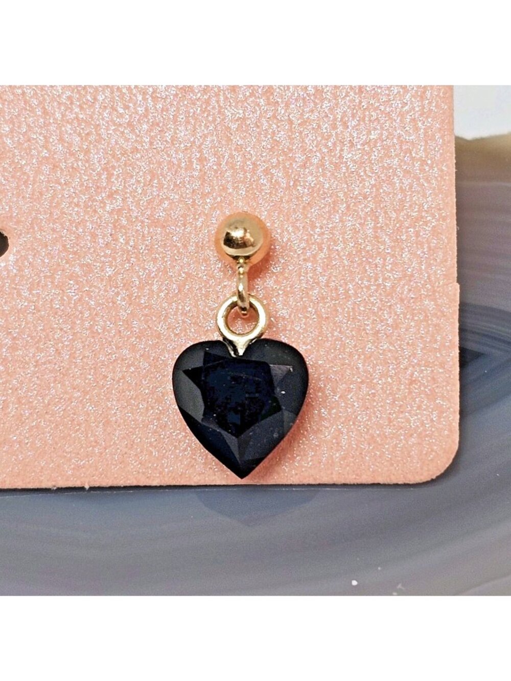 14K Yellow Gold Black Onyx Heart Stud Drop SINGLE Earring Pierced Dainty Jewelry